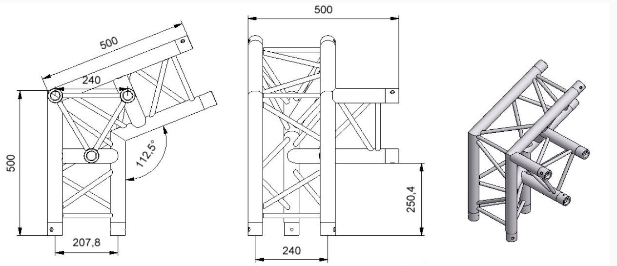 LiteTruss P3-M290, 3 Wege Winkel 112,5°, Spitze unten, li. ALB 33